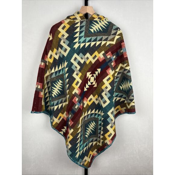 Galapagos Confecciones Colorful Handmade Poncho O/S Aztec Geometric Wool Blend - Picture 1 of 11